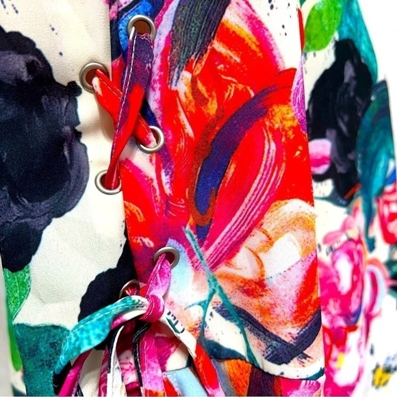 Orange Fashion Village Womens bright floral blouse, Size Large, #174 - Picture 6 of 12